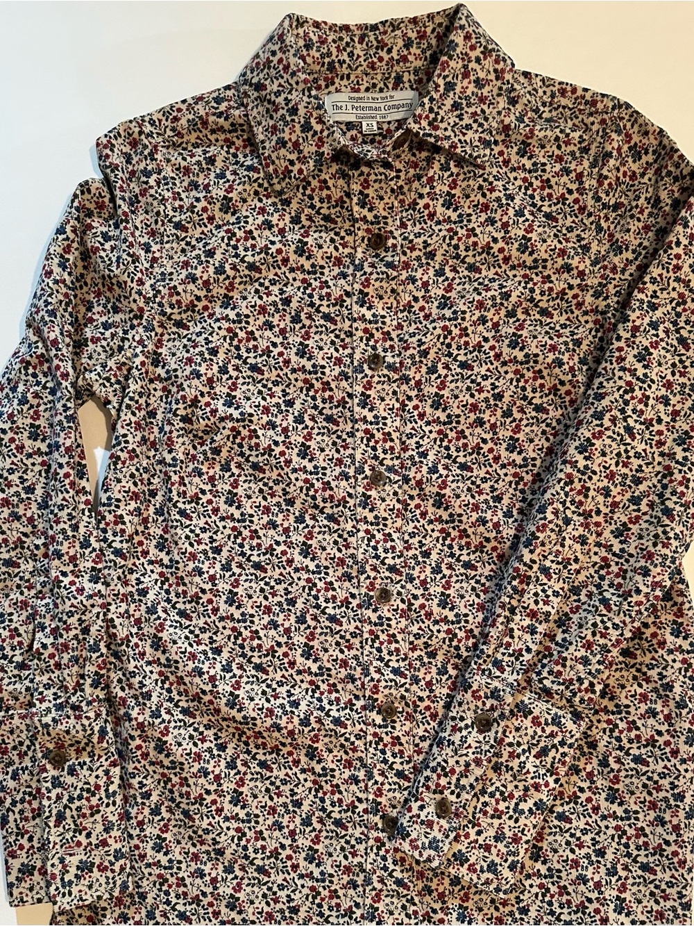 Vintage The J. Peterman Company Ditsy Floral Pinwale Corduroy Shirt Womens XS